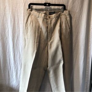 Mens 100 linen Eddie Bauer pleat front cuff hem pants size 36 tall